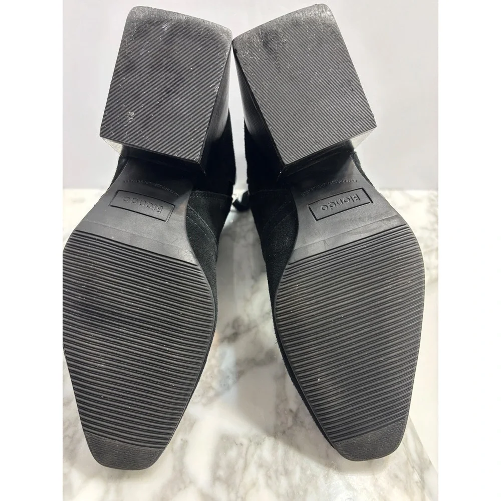Blondo Salome Waterproof Ankle Boots 7.5M Black Suede Block Heel Chic City Wear